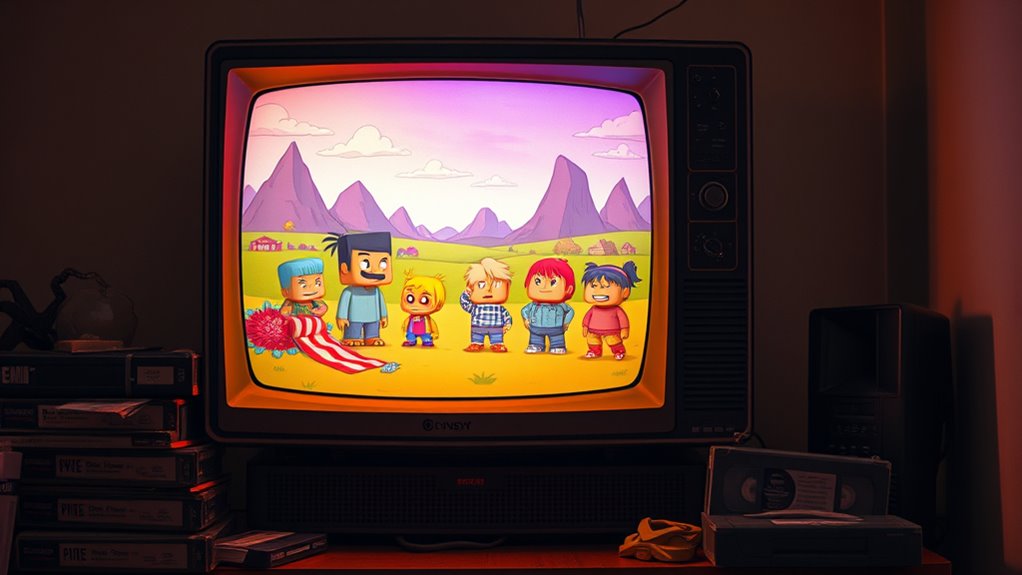 nostalgic layered childhood cartoon