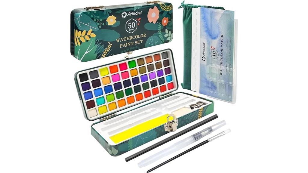 50 color watercolor travel kit