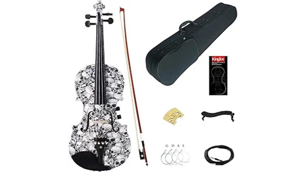 black white skull violin