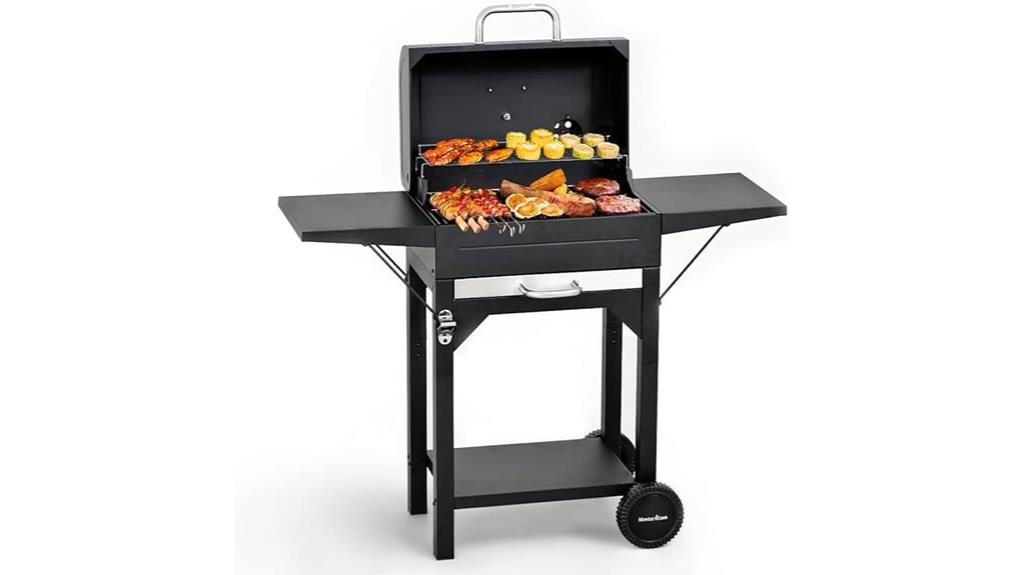 charcoal grill with side tables
