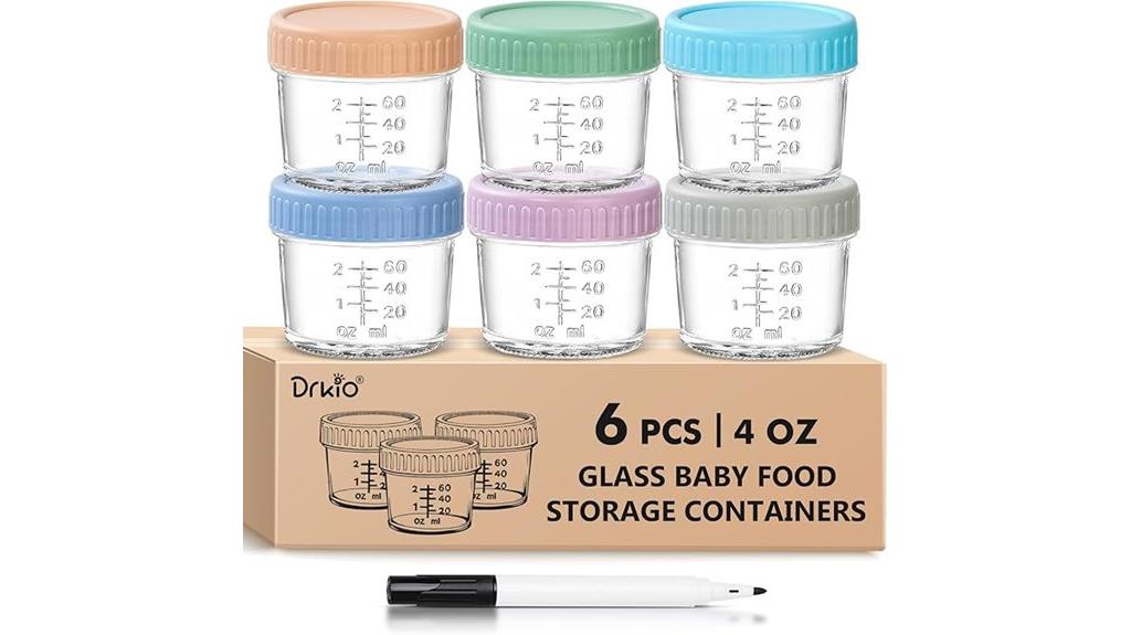 six glass baby food containers