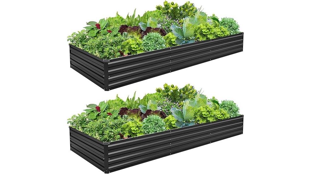 two galvanized garden beds