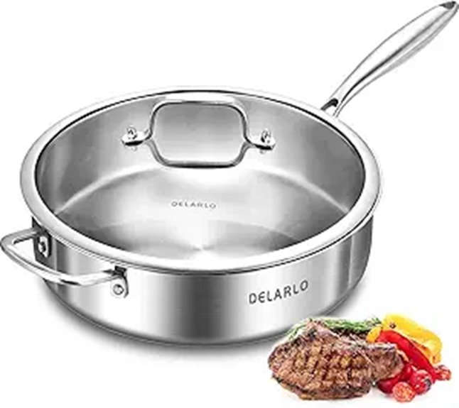 DELARLO 12-inch Tri-Ply Stainless Steel Frying Pan