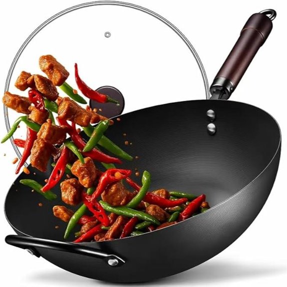13-Inch Carbon Steel Wok with Lid and Flat Bottom
