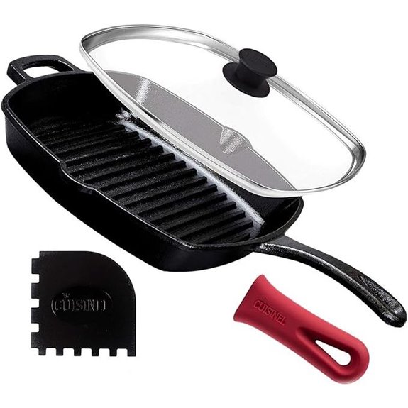 Cuisinel 10.5 Cast Iron Grill Pan with Lid
