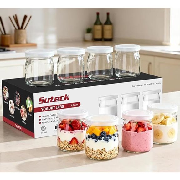 Suteck 8 Pack 6oz Glass Yogurt Jars with Lids