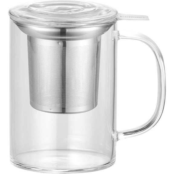 3020.05 Glass Tea Mug with Infuser and Lid Tea Cup Clear 20 OZ GM005