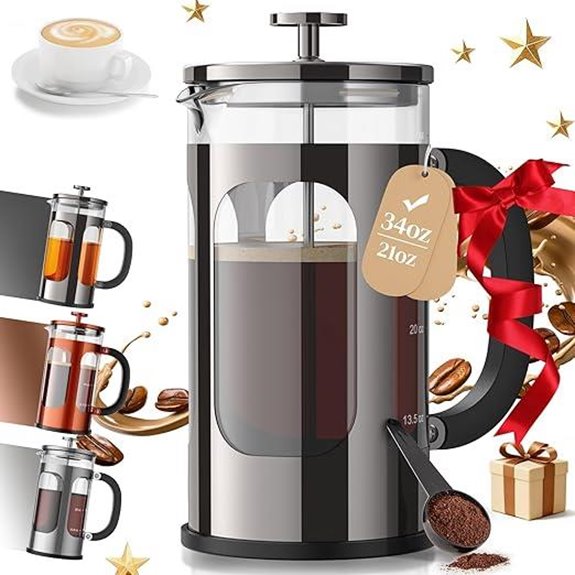Veken 34oz French Press Coffee Maker with Stainless Steel