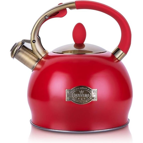 SUSTEAS Stainless Steel Whistling Tea Kettle (Red)