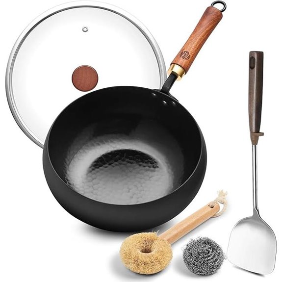 WANGYUANJI Wrought Iron Wok with Glass Lid