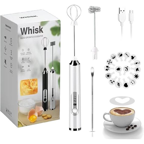 Rechargeable Milk Frother with 3 Speeds and Attachments